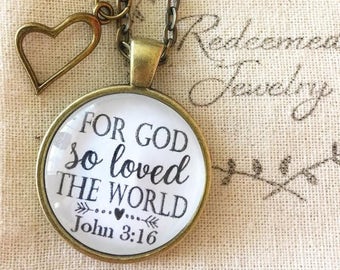 Scripture Necklace "For God so loved the world." John 3:16