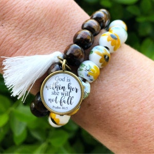 God is Within Her Psalm 46:5 Dark Wood Bead Bracelet STACK