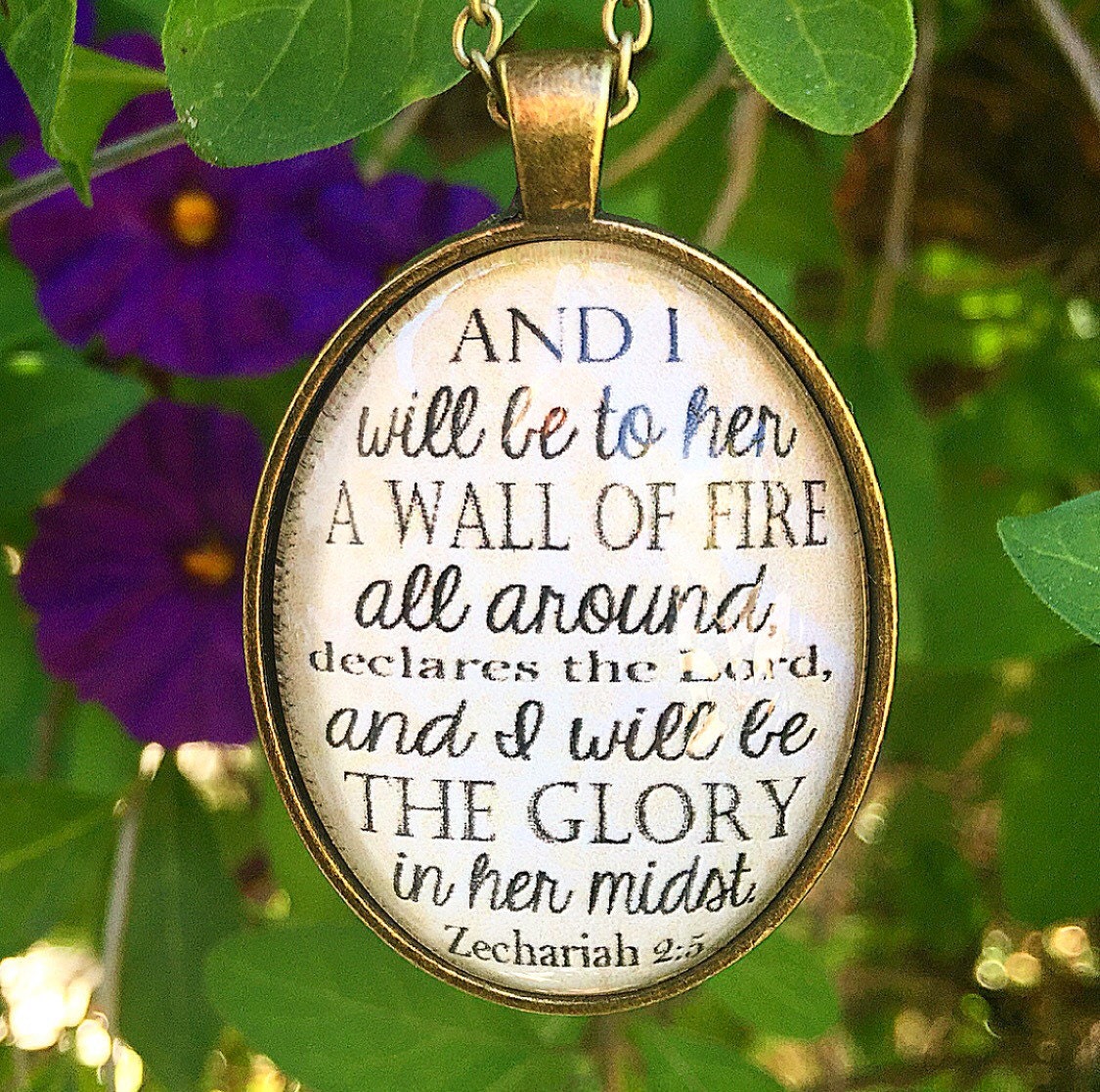 Zechariah 2:5 Necklace "And I will be to her a wall of fire all around, declares the LORD, and I will be the glory in her midst.’”
