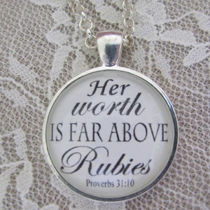 Bible Verse Pendant Necklace Her worth is far above rubies. Proverbs 31:10 image 2