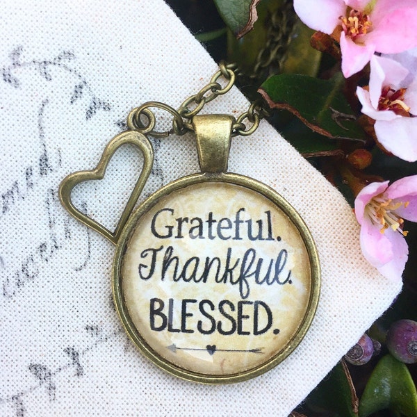 Grateful. Thankful. Blessed Pendant Necklace