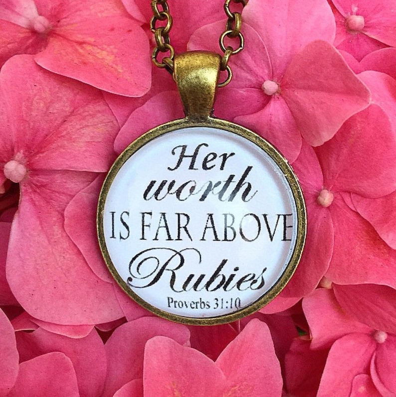 Bible Verse Pendant Necklace Her worth is far above rubies. Proverbs 31:10 image 1