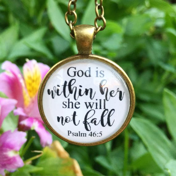Religious Jewelry God is within her She will not Fall pendant Faith necklace Silver plated necklaces