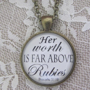 Bible Verse Pendant Necklace Her worth is far above rubies. Proverbs 31:10 image 3