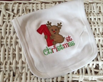 My First Christmas Baby Girls/Boys Bib 100% Cotton - Reindeer