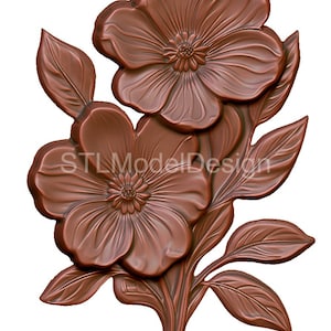 Peut inclure: Une conception de fleur en 3D imprimée en couleur cuivre, à fixer au mur, avec deux grandes fleurs et des feuilles.