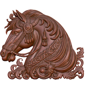 Regal Pferdekopf mit Verzierungen 3D Modell STL Datei für CNC-Fräser, Lasergravur & 3D-Druck - sofortiger digitaler Download