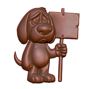 Trauriger Hund mit Schild 3D Modell STL Datei für CNC-Fräser, Lasergravur & 3D Druck - Entzückende dekorative Kunst - sofortiger digitaler Download