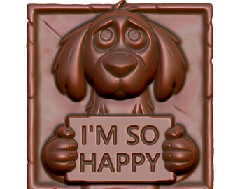 Sad Dog with 'I'm So Happy' Sign 3D Model STL File (Digital Download)