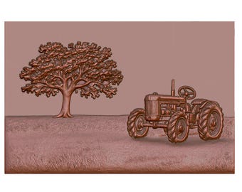 Veterantraktor Ek 3D-modell: Relief av bondgårdsscen (digital nedladdning)