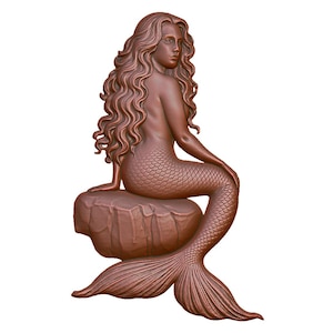 Elegant Mermaid Sitting on Rock 3D Model STL File for CNC Router, Laser Engraving & 3D Printing - Instant Digital Download