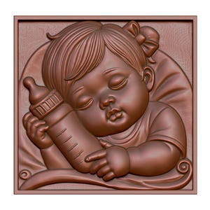 Archivo STL en relieve 3D de bebé durmiendo con biberón para enrutador CNC, grabado láser e impresión 3D: descarga digital instantánea