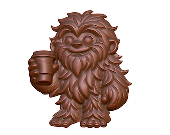 Criatura peluda con café (modelo 3D, archivo STL): CNC, láser, impresión 3D (descarga digital)