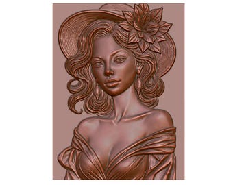 Elegant Woman Relief STL - Female Portrait 3D Model | CNC Carving STL - Lady Wall Art