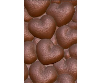 May include: A collection of bronze-colored, heart-shaped objects with a textured, fur-like appearance. The hearts are arranged closely together, filling the frame. The lighting creates highlights and shadows, enhancing the three-dimensional effect.