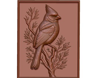 Archivo STL de pájaro cardenal en relieve 3D: fresadora CNC, láser, impresión (descarga digital)
