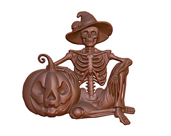 Spooky Skeleton Witch with Pumpkin 3D Model STL File (Digital Download)