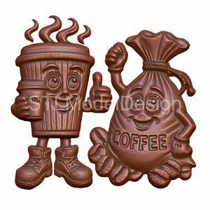Taza de café sonriente y bolsa de café decorativo modelo 3D archivo STL para enrutador CNC, grabado láser e impresión 3D - Descarga digital instantánea