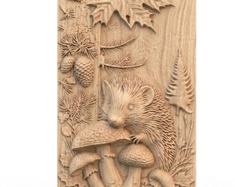 Hedgehog Forest Animal Relief STL – Woodland Decor, CNC Carving (Digital Download)
