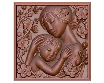 Fichier STL modèle 3D mère et enfant, routeur CNC, gravure laser (téléchargement numérique)