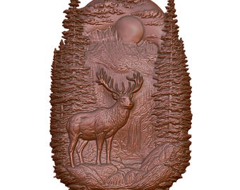 Hirsch im Wald Relief STL - 3D Wildtier-Szene Modell (Instant Download)