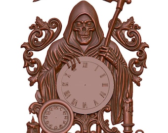 Grim Reaper Clock 3D STL Model: CNC Router, Laser, 3D Printing (Digital Download)