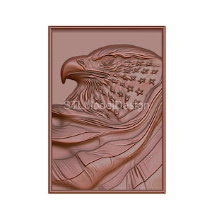 Patriotic Eagle with American Flag 3D Model STL File for CNC Router, Laser Engraving & 3D Printing - Instant Digital Download