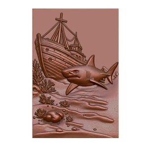 Tiburón - Naufragio - Archivo STL en relieve 3D para fresadora CNC, grabado láser e impresión 3D - Escena náutica - Descarga digital instantánea