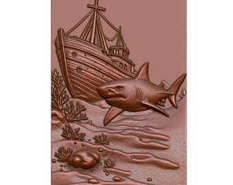 Shark Shipwreck 3D Relief STL File: CNC Router, Laser Engraving, 3D Printing (Digital Download)