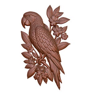 Arquivo STL de modelo 3D decorativo de papagaio exótico e floral para roteador CNC, gravação a laser e impressão 3D - Download digital instantâneo