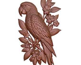 Exotic Parrot & Floral 3D Model STL File: CNC Router, Laser, 3D Printing (Digital Download)