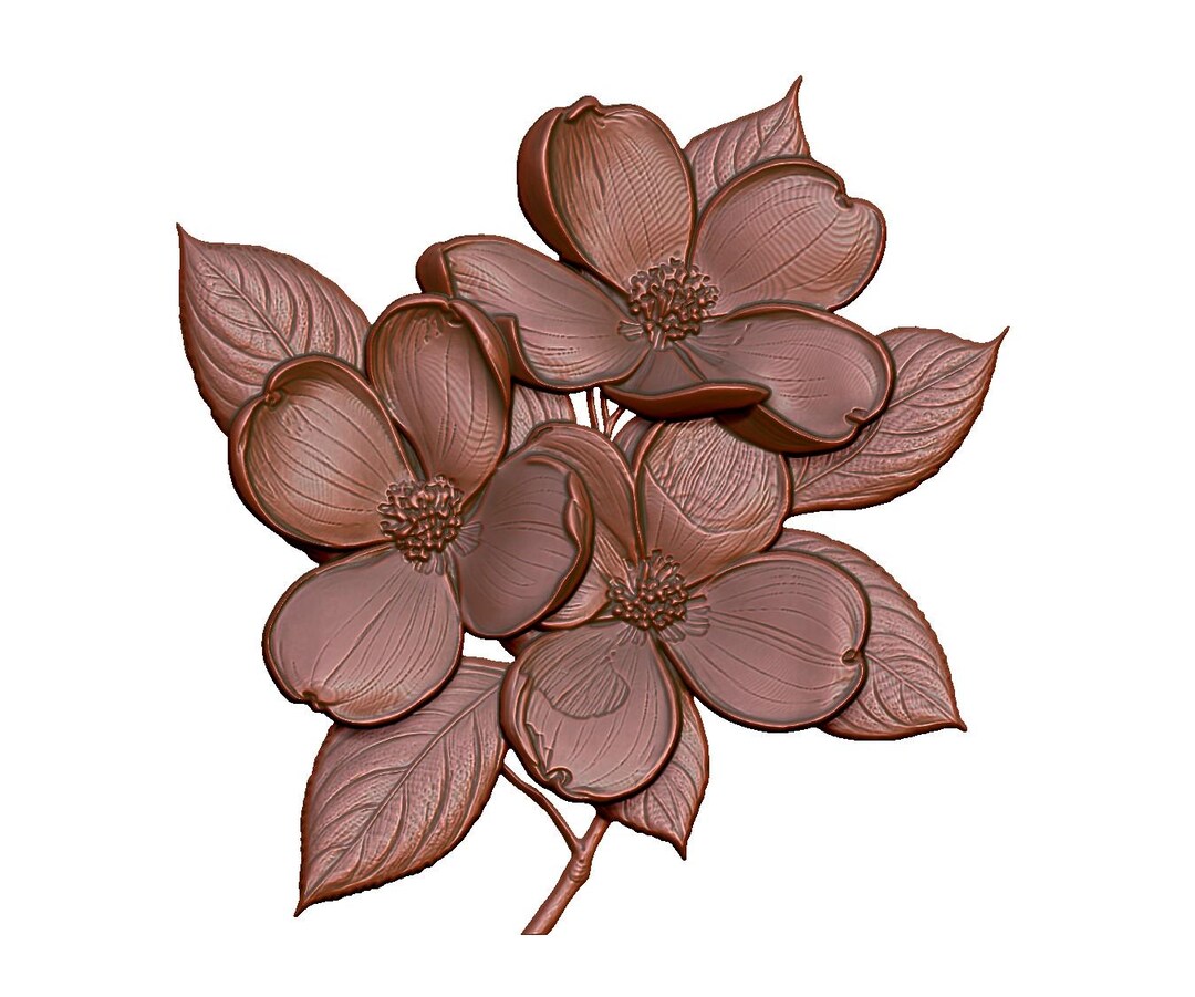 木彫り　トレイ　花柄　彫刻　ハナミズキ ハナミズキの花のレリーフ 3D モデル STL ファイル: CNC、レーザー、3D