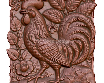Rustic Rooster Relief 3D Model STL File: CNC Carving, Laser Engraving (Digital Download)