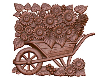 Sunflower Wheelbarrow 3D Model STL File: CNC Router, Laser, 3D Printing (Digital Download)
