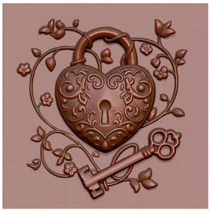 Romantisches Herz Schloss und Schlüssel 3D STL Modell für CNC-Fräser, Lasergravur & 3D Druck - sofortiger digitaler Download
