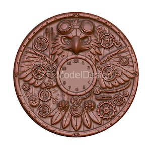 Steampunk Eagle Clock 3D Model STL File for CNC Router, Laser Engraving & 3D Printing - Instant Digital Download