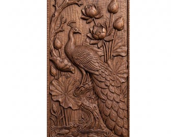 Peacock Lotus Relief STL – Asian Wall Decor Carving (Digital Download)