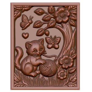 Cute Kitten with Yarn 3D Model STL File for CNC Router, Laser Engraving, and 3D Printing - Instant Digital Download