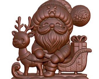 Santa Claus with Reindeer Sleigh 3D Model STL File (Digital Download)