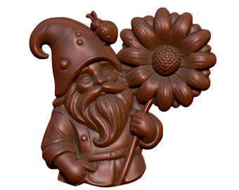Gnome with Sunflower 3D Model STL File: CNC Router, Laser, 3D Printing (Digital Download)