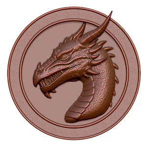 Dragon Head Crest Coin 3D STL Model for CNC Router, Laser Engraving & 3D Printing - Instant Digital Download