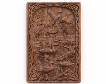 Duck Relief STL File - Flying Ducks 3D Model - Wildlife CNC Carving - Hunting Decor STL