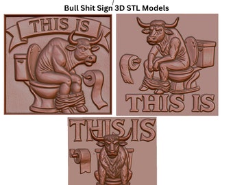 Funny Bull Toilet Sign 3D Models, CNC Router Laser Engraving Files (Digital Download)