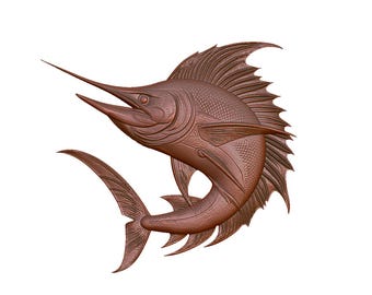 Schwertfisch 3D-Modell STL-Datei, CNC-Fräser, Lasergravur, 3D-Druck (digitaler Download)