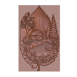 Decoração de parede de cabana aconchegante na natureza - Arquivo STL para roteador CNC, gravação a laser e impressão 3D - Painel de relevo Forest Lake - Download digital instantâneo