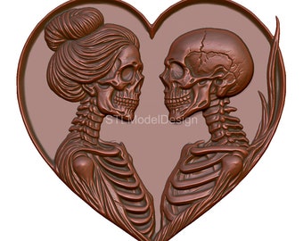 Eternal Lovers Skeletons Heart 3D Model STL File (Digital Download)