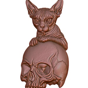 Modèle STL 3D de chat sur la tête de mort Sphynx pour routeur CNC, gravure laser et impression 3D - Téléchargement numérique instantané