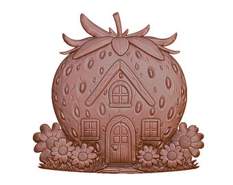 Erdbeer-Feenhaus Relief STL - CNC Carving, 3D Druck Modell (Digitaler Download)