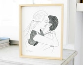 Custom couple portrait - HAND DRAWN - 2 persons  - pencil on thick paper - A4