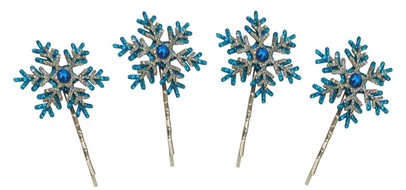 4 x Frozen Glitter Snowflake Hair Clip Bobby Pin Fashion Accessory Christmas Costume By Varsany image 1